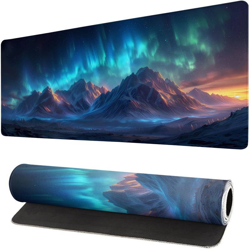 Brecoy Gaming Mouse Pad Desk Pad,Extended Big Mouse Pad,31.5x11.8 Inch Long Computer Keyboard Mouse Mat Mousepad with 3mm Non-Slip Base and Stitched Edge for Gaming and Office… (Aurora) - Image 1